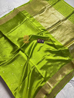 Green Pure Mango Katan Silk Handloom Banarasi Saree - All Over Kadhua Motifs