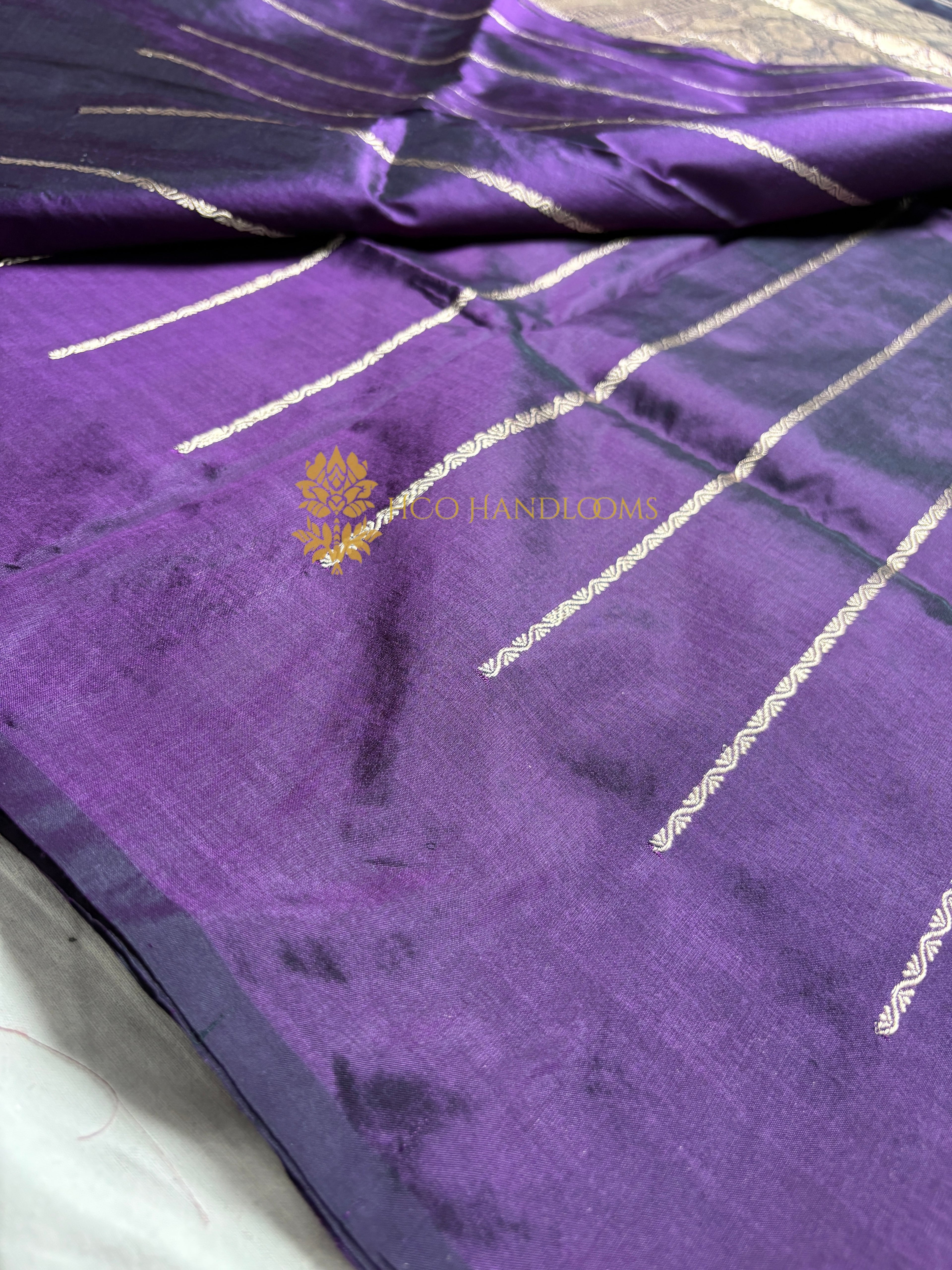 Purple Pure Katan Silk Handloom Banarasi Saree - All Over Kadhua Motifs