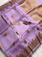 Mauve Pure Kora Silk Handloom Banarasi Saree - All Over Kadhua Motifs