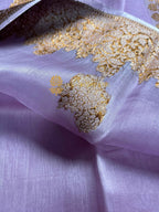 Mauve Pure Kora Silk Handloom Banarasi Saree - All Over Kadhua Motifs