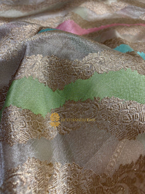 Pure Kora Tissue Silk Handloom Kadhua Jangla Rangkat Banarasi Saree
