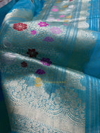 Pure Kora Silk Handloom Banarasi Saree - All Over Kadhua Meenakari Motifs