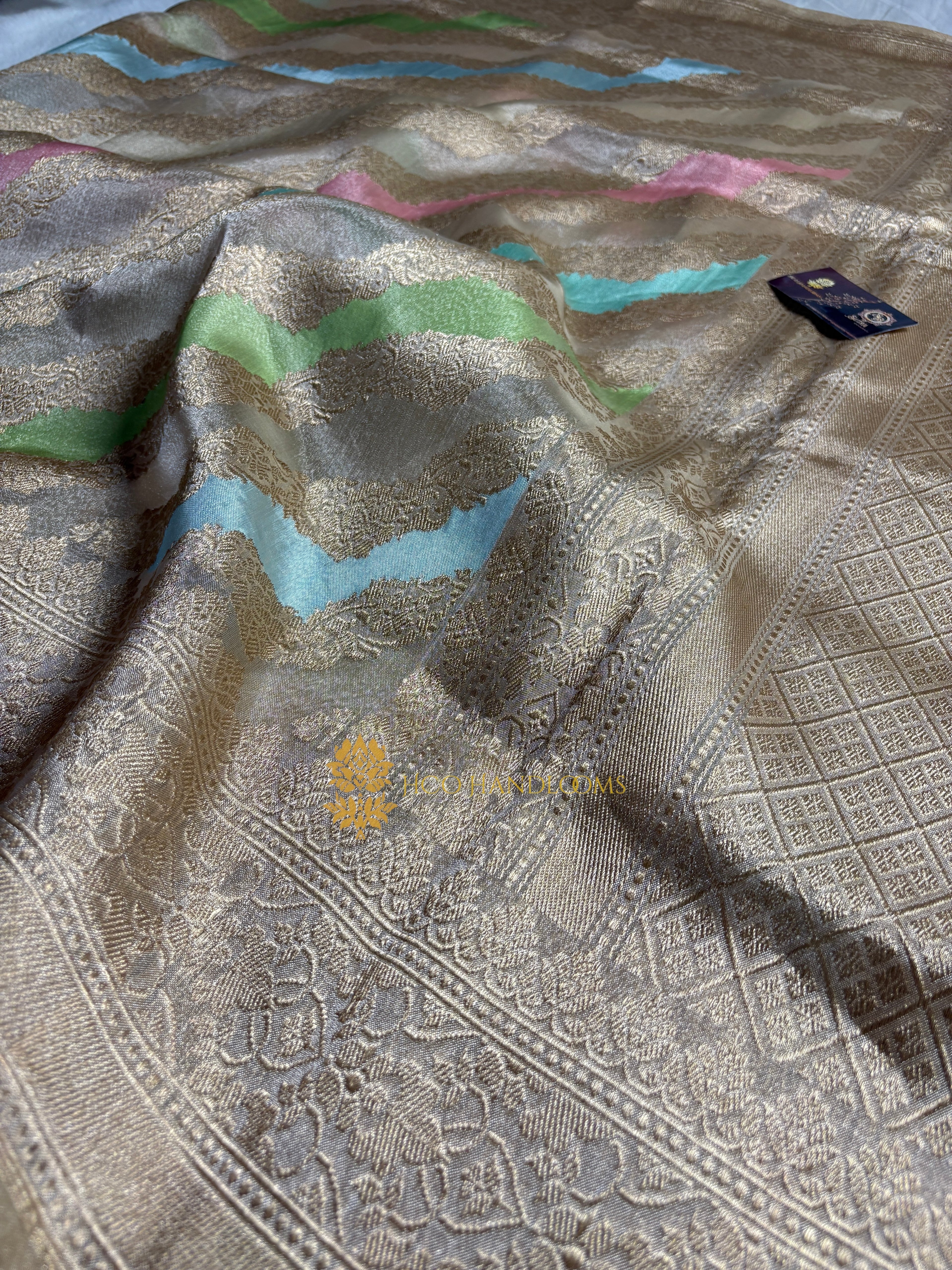 Pure Kora Tissue Silk Handloom Kadhua Jangla Rangkat Banarasi Saree