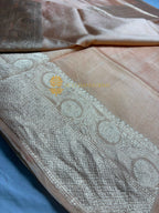 Peach Pure Mango Katan Silk Handloom Banarasi Saree - All Over Kadhua Motifs
