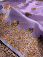 Mauve Pure Kora Silk Handloom Banarasi Saree - All Over Kadhua Motifs