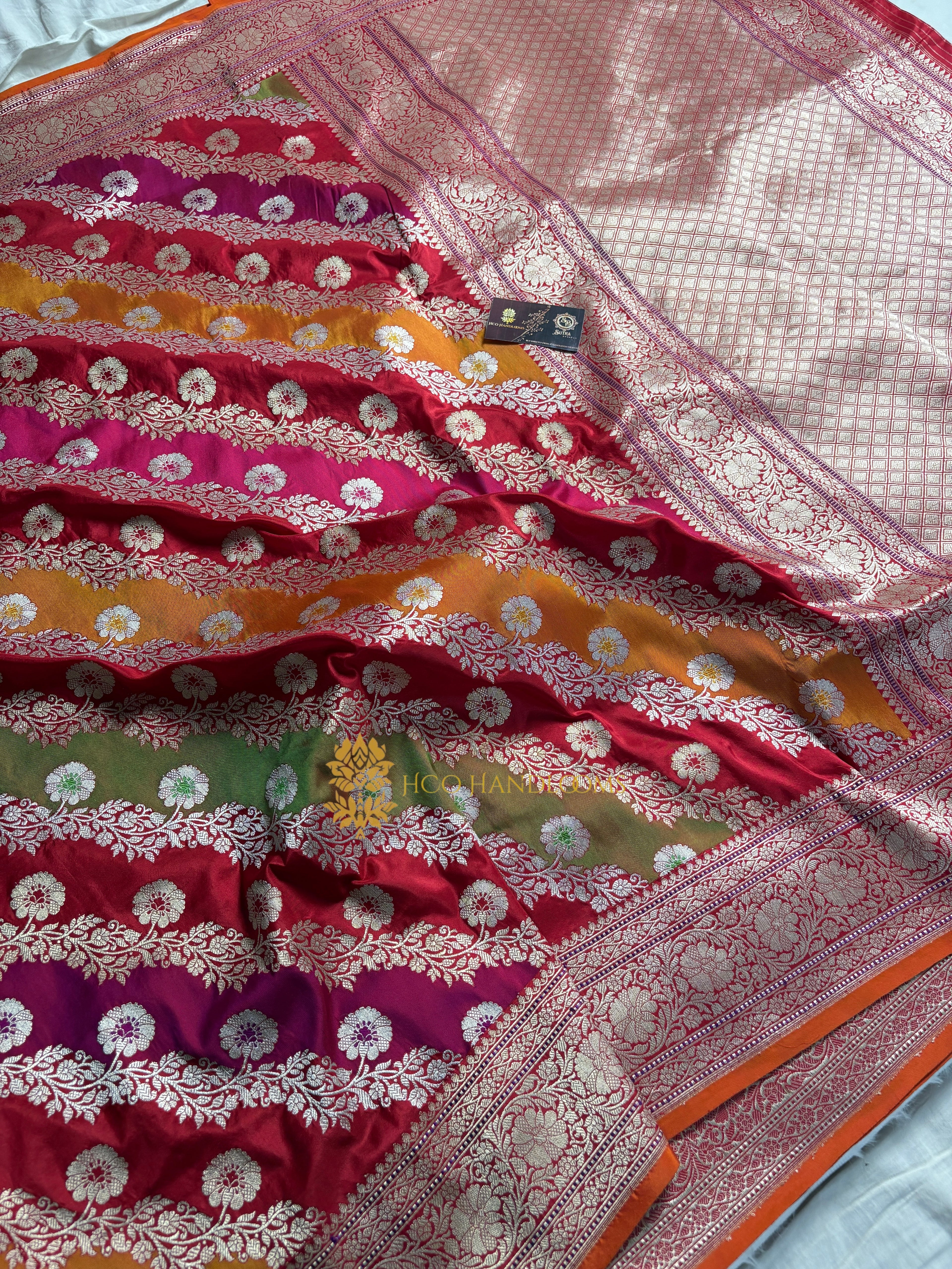 Pure Katan Silk Handloom Kadhua Meenakari Rangkat Banarasi Saree
