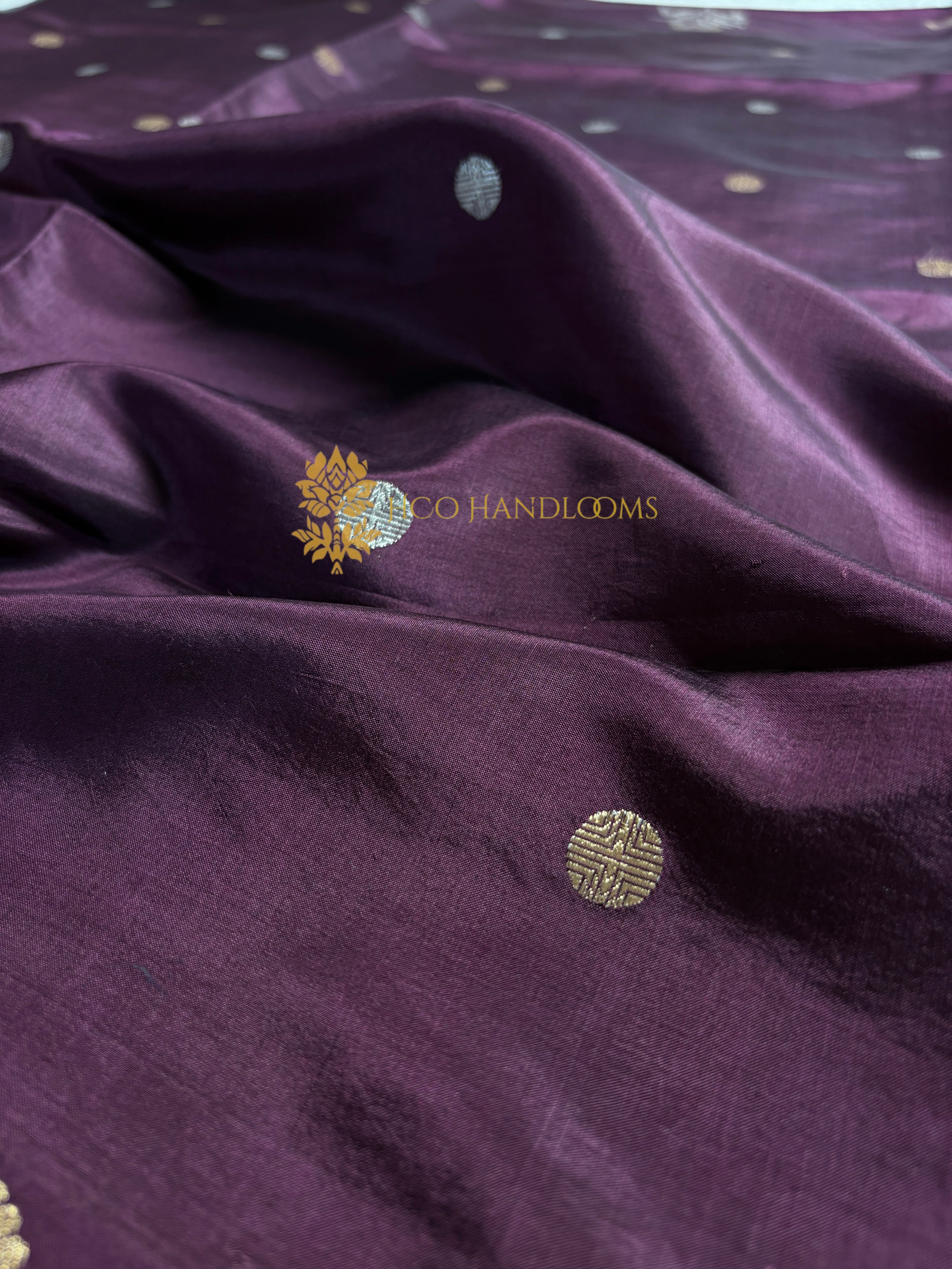 Wine Pure Mango Katan Silk Handloom Banarasi Saree - All Over Kadhua Motifs