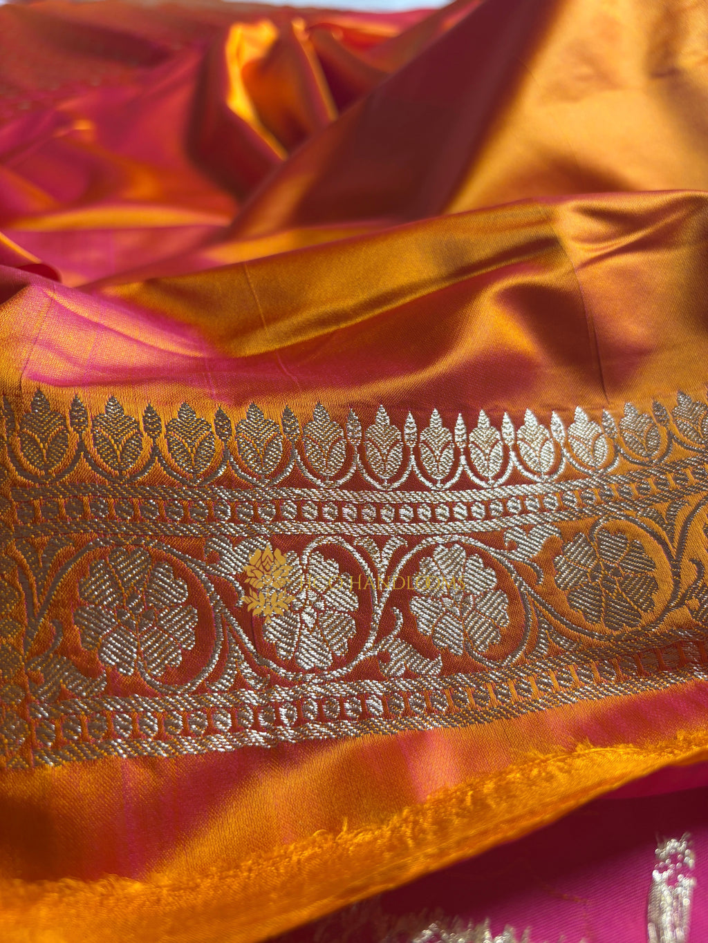 Orange Premium Mashru Katan Silk Small Booti Banarasi Saree
