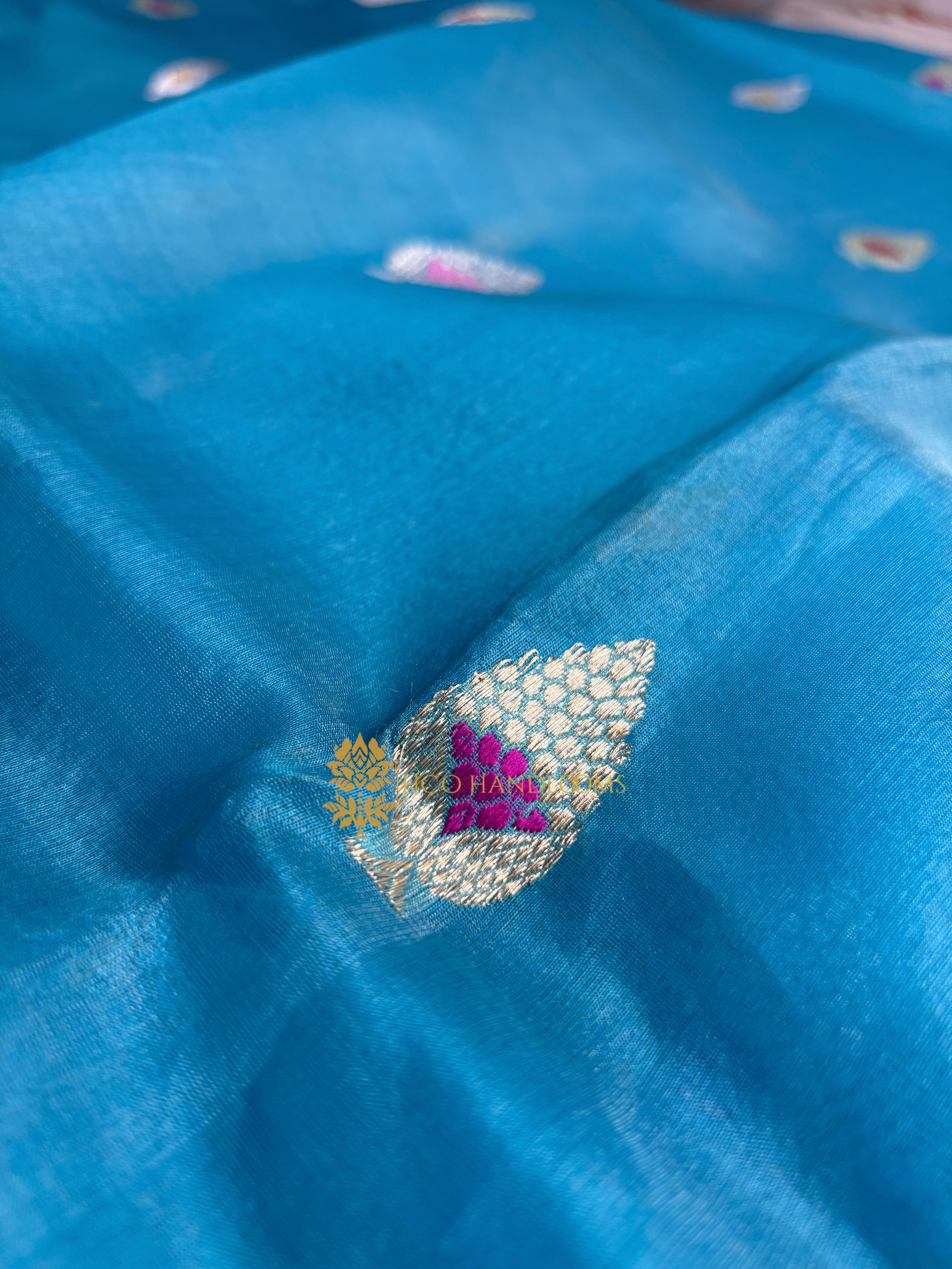 Pure Kora Silk Handloom Banarasi Saree - All Over Kadhua Meenakari Motifs