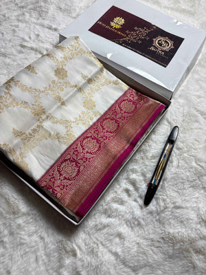 Pure Katan Silk Handloom Banarasi Saree - All Over Kadhyal Jangla