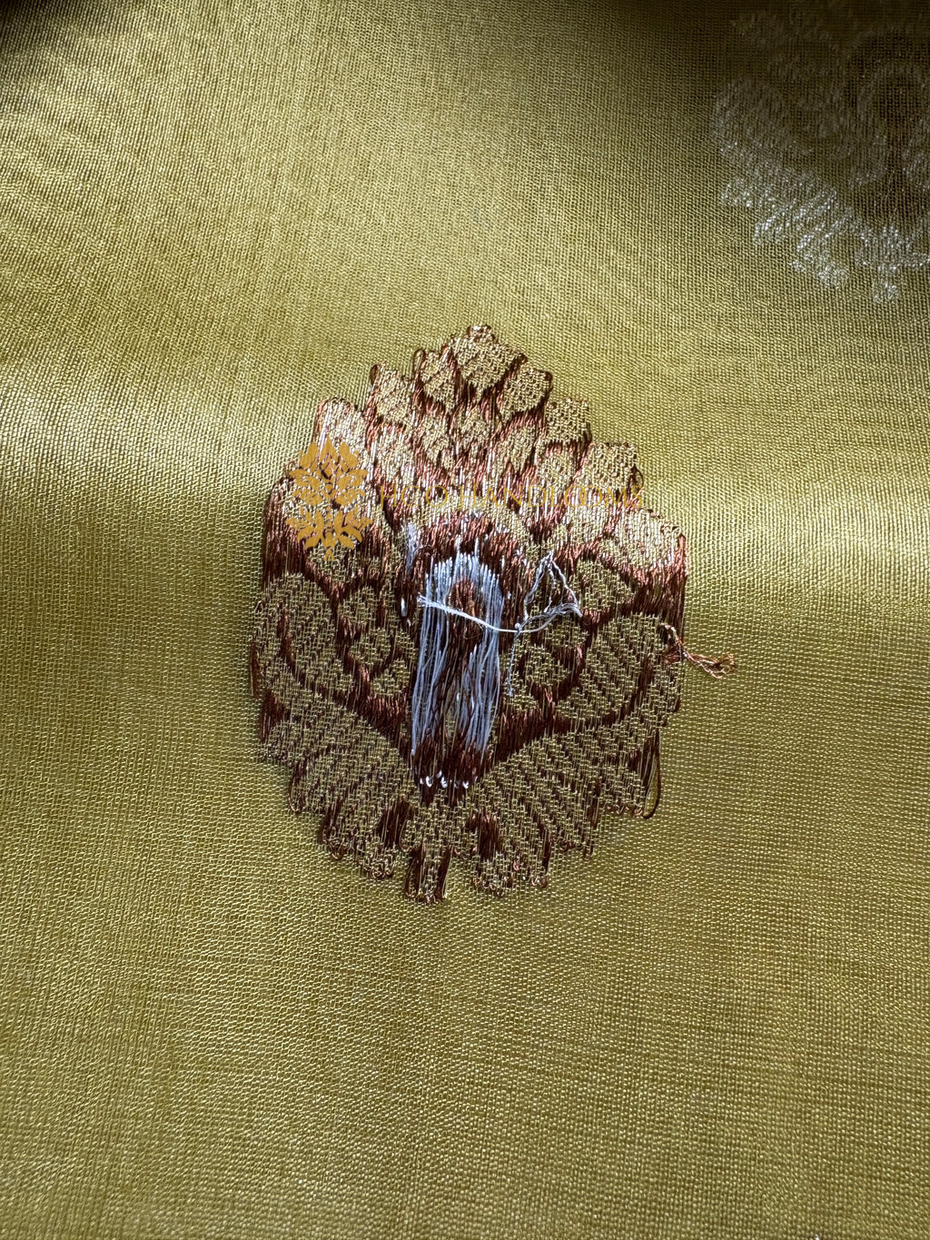 Dusty Pista Pure Kora Silk Handloom Banarasi Saree - All Over Kadhua Motifs