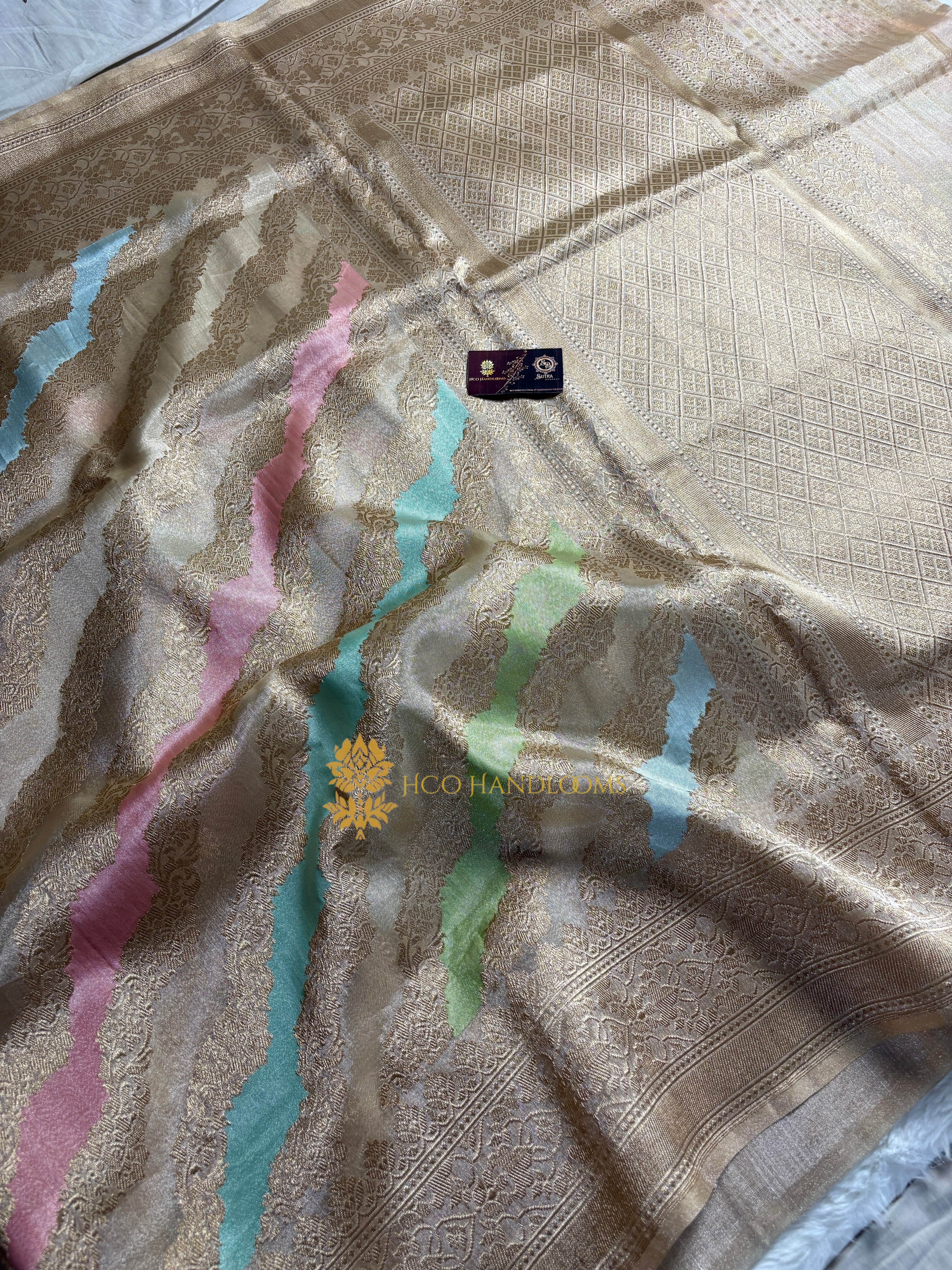 Pure Kora Tissue Silk Handloom Kadhua Jangla Rangkat Banarasi Saree