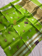 Green Pure Kora Silk Handloom Banarasi Saree - All Over Kadhua Motifs