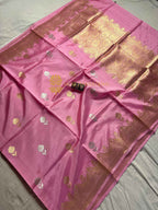 Pink Pure Raw Mango Silk Handloom Banarasi Saree - All Over Kadhua Motifs