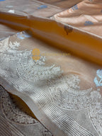 Peach Pure Mango Katan Silk Handloom Banarasi Saree - All Over Kadhua Motifs