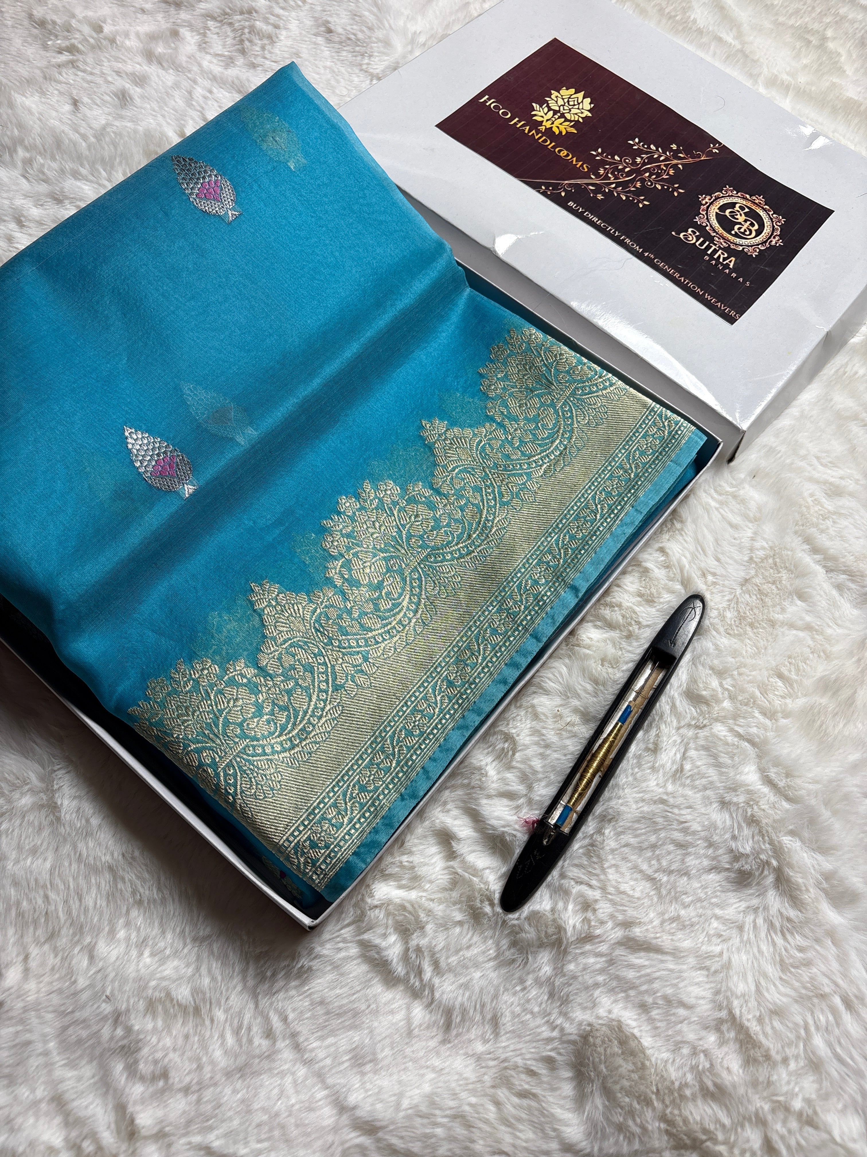Pure Kora Silk Handloom Banarasi Saree - All Over Kadhua Meenakari Motifs