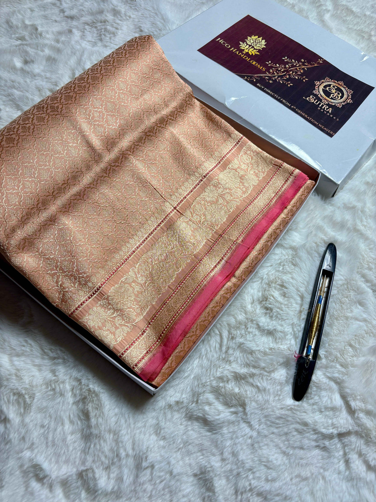 Pure Katan-Tissue Silk Handloom Banarasi Saree - All Over Brocade Work