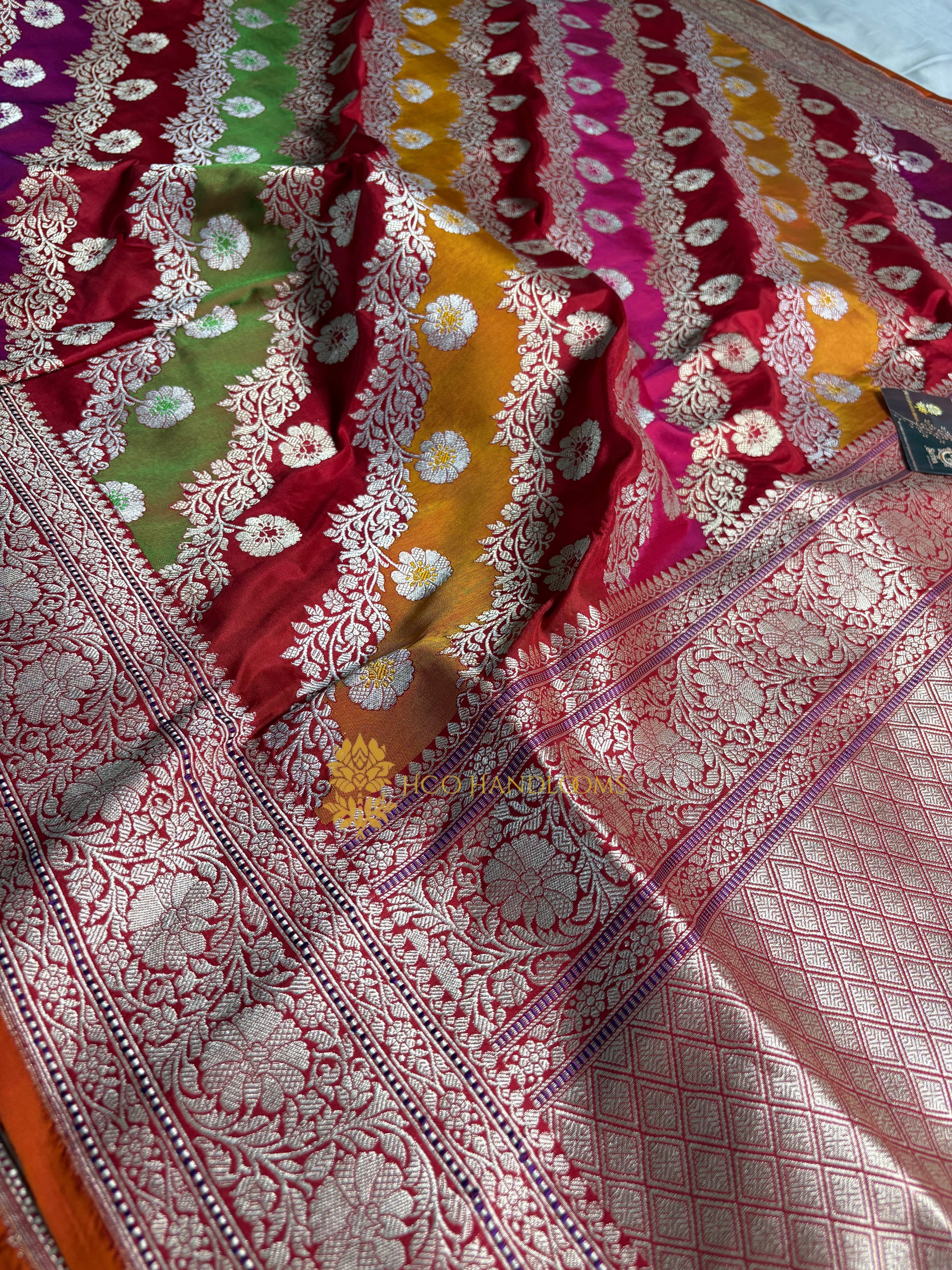 Pure Katan Silk Handloom Kadhua Meenakari Rangkat Banarasi Saree