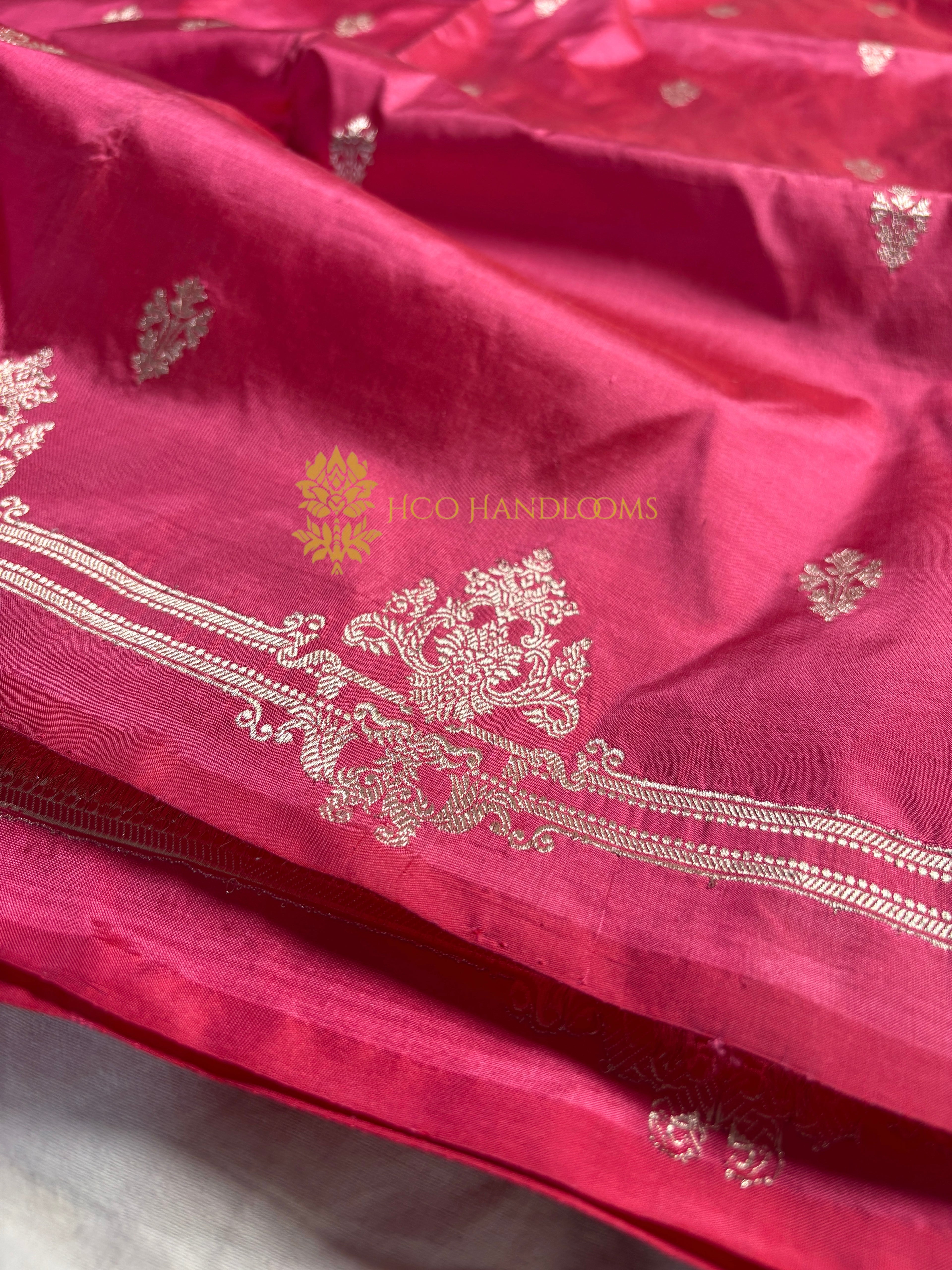 Pink Pure Katan Silk Handloom Banarasi Saree - All Over Kadhua Motifs