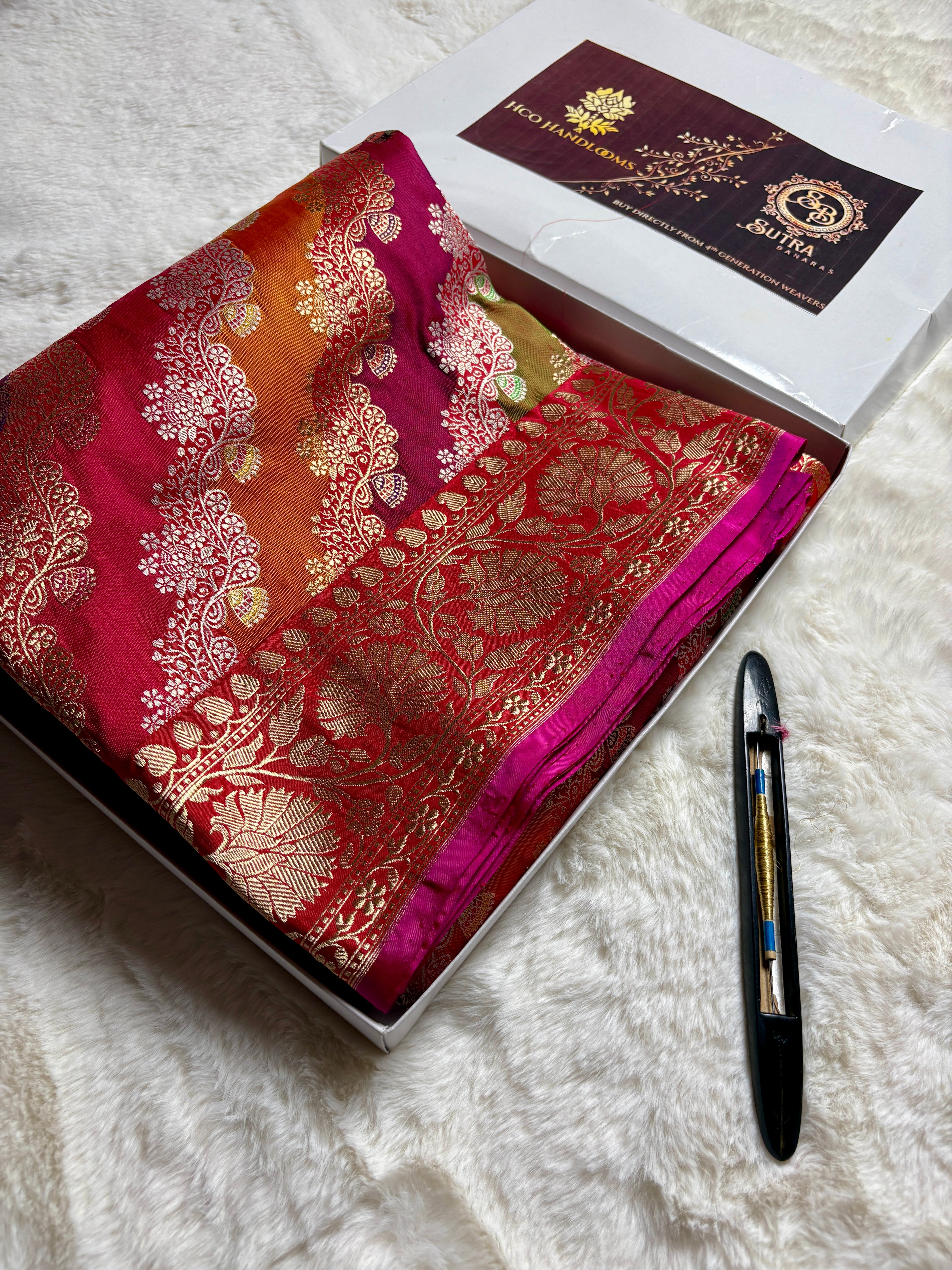 Pure Katan Silk Handloom Kadhua Jangla Rangkat Banarasi Saree