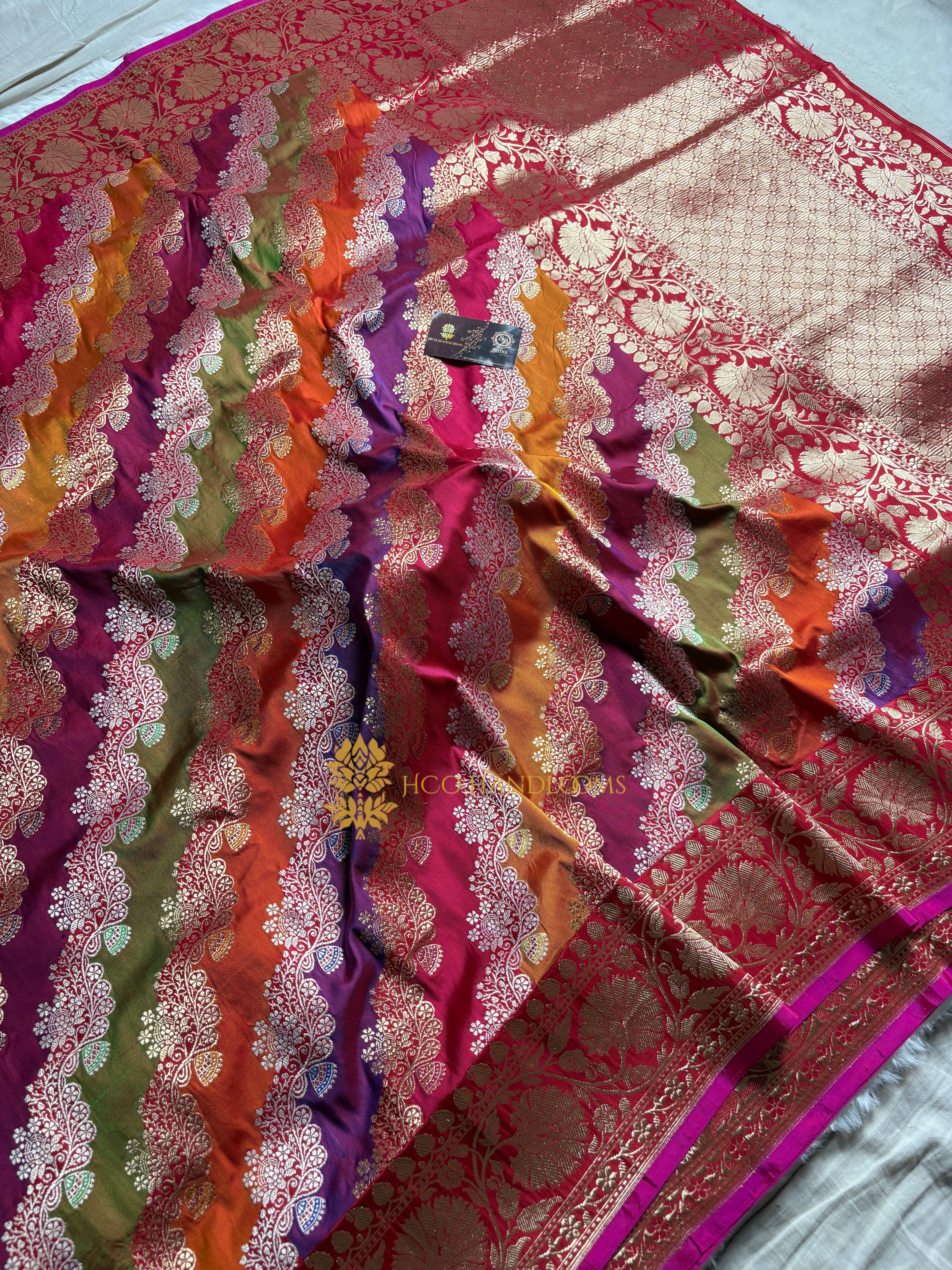 Pure Katan Silk Handloom Kadhua Jangla Rangkat Banarasi Saree
