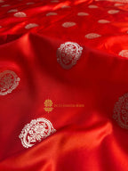 Orangey Red Premium Mashru Katan Silk Boota Banarasi Saree