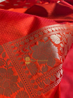 Orangey Red Premium Mashru Katan Silk Boota Banarasi Saree