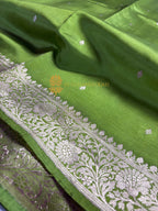 Green Pure Mango Katan Silk Handloom Banarasi Saree - All Over Kadhua Motifs