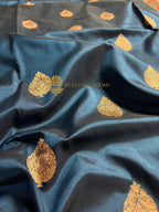 German Blue Pure Mango Katan Silk Handloom Meenakari Banarasi Saree - All Over Kadhua Motifs