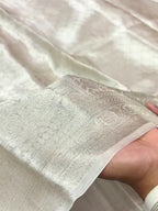 Silver Pure Molten Tissue Silk Handloom Banarasi Saree Rekha Ji Inspired