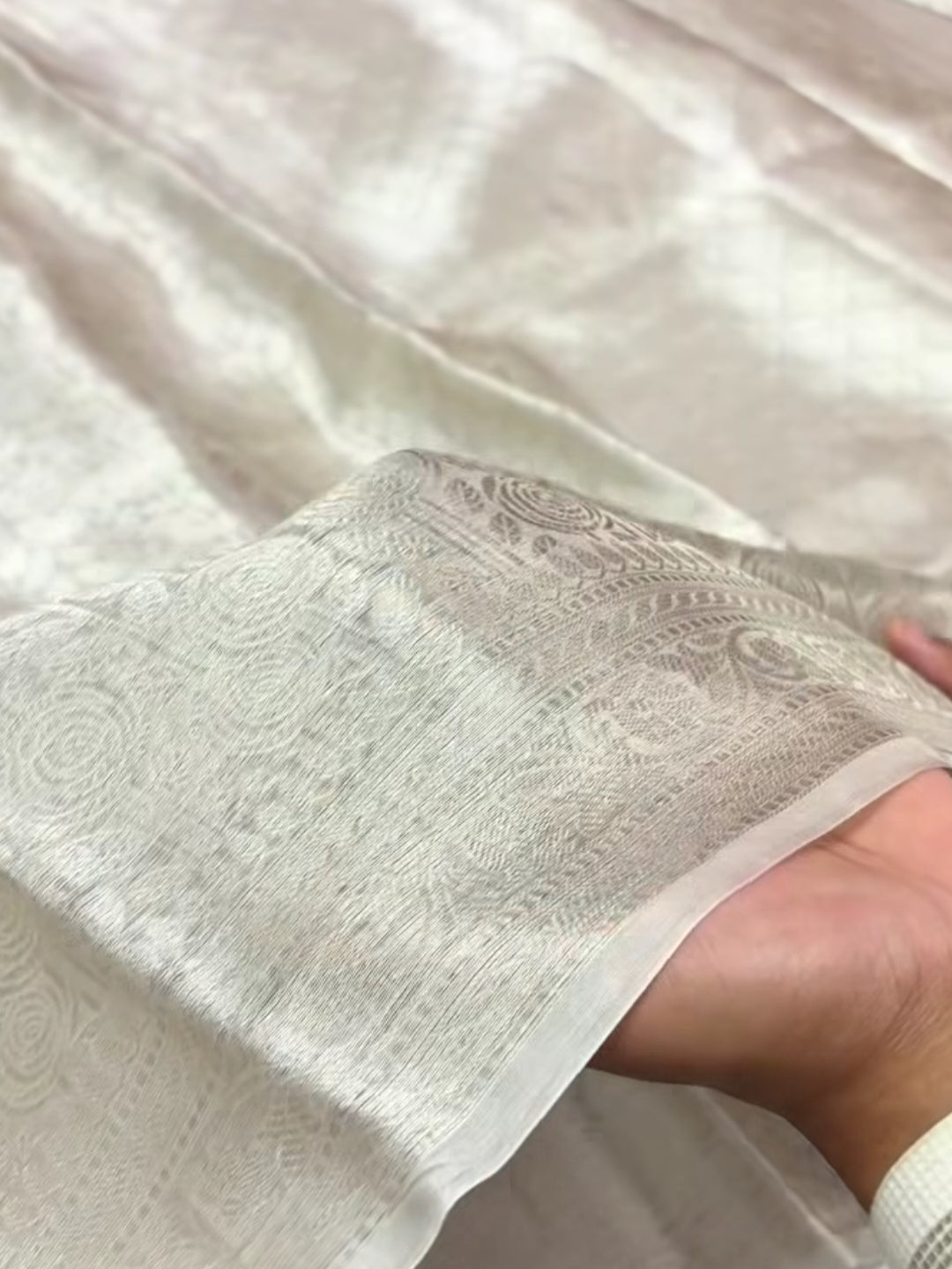 Silver Pure Molten Tissue Silk Handloom Banarasi Saree Rekha Ji Inspired
