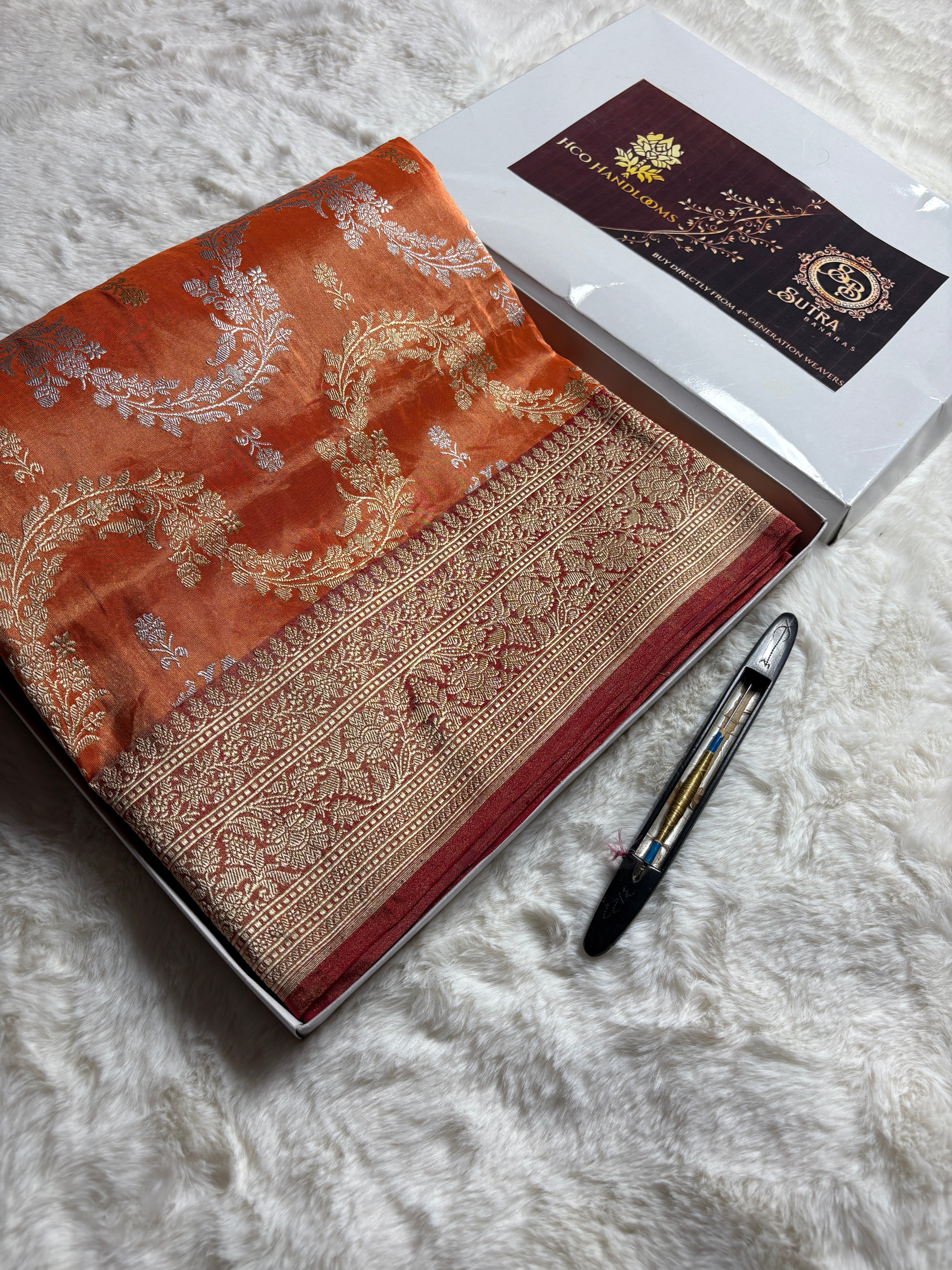 Pure Tissue Sik Handloom Banarasi Saree - All Over Lahariya Pattern