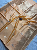 Peach Pure Mango Katan Silk Handloom Banarasi Saree - All Over Kadhua Motifs