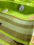 Green Pure Kora Silk Handloom Banarasi Saree - All Over Kadhua Motifs