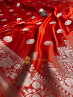 Orangey Red Premium Mashru Katan Silk Boota Banarasi Saree