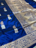 Regal Pure Katan Silk Handloom Banarasi Saree - All Over Kadhua Paisley Motifs