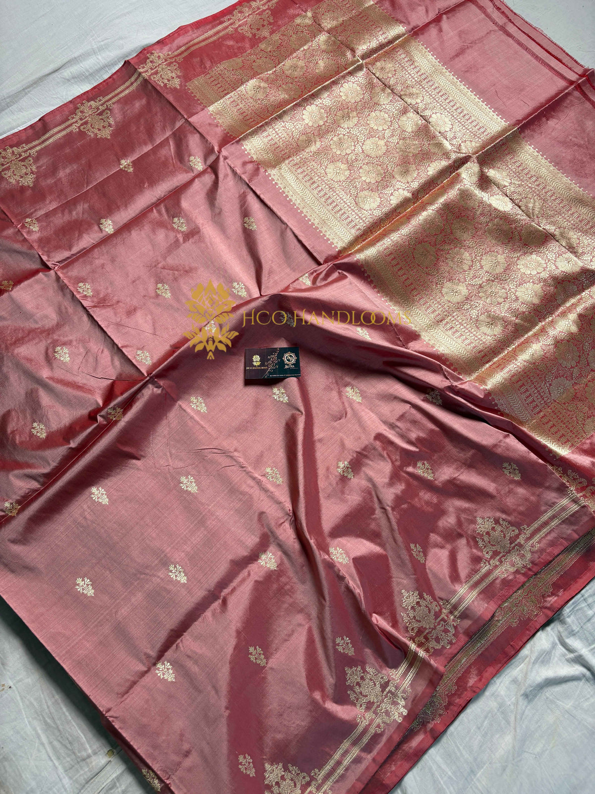 Copper Pure Katan Silk Handloom Banarasi Saree - All Over Kadhua Motifs