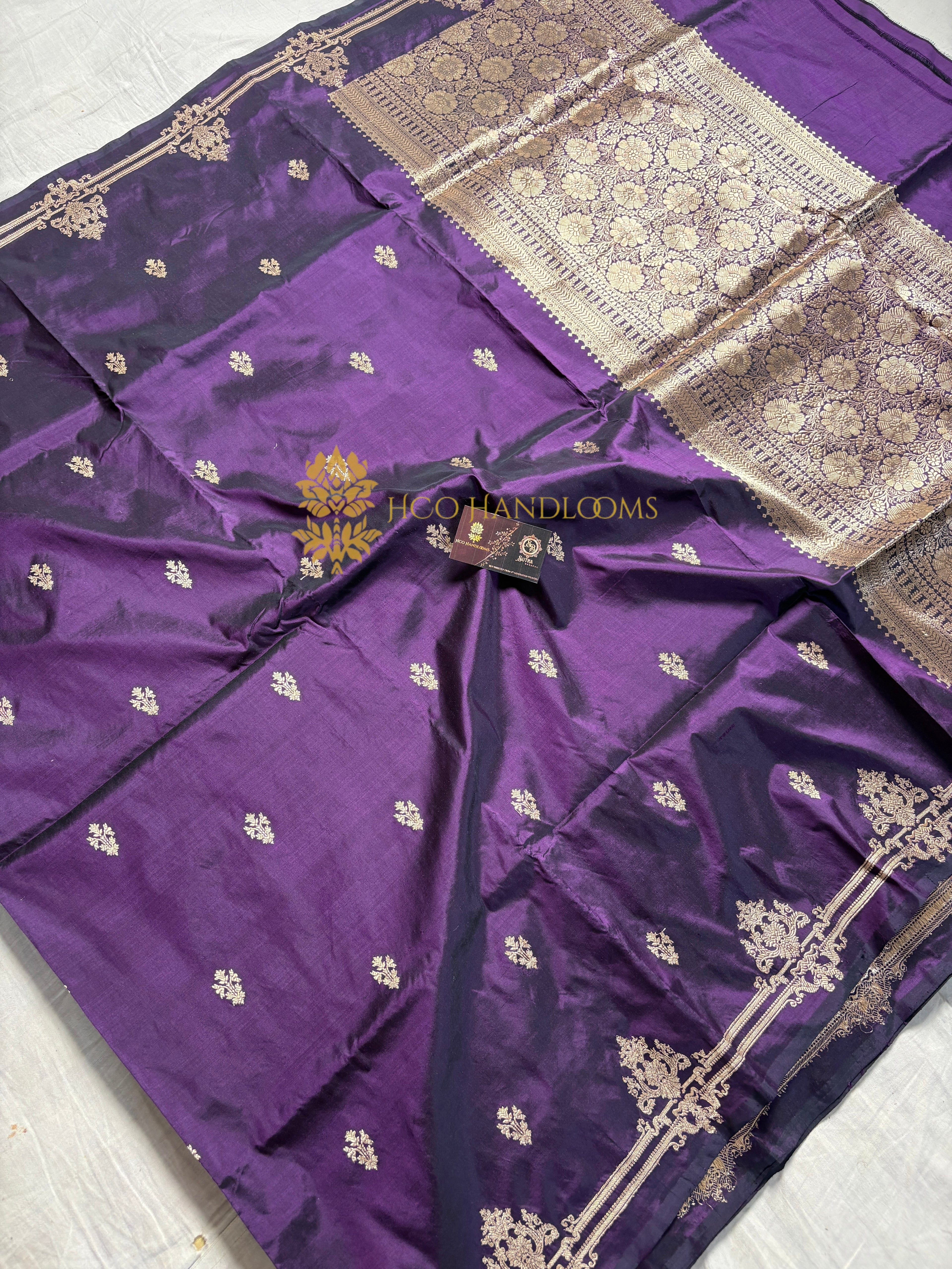 Purple Pure Katan Silk Handloom Banarasi Saree - All Over Kadhua Motifs