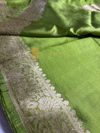 Green Pure Mango Katan Silk Handloom Banarasi Saree - All Over Kadhua Motifs
