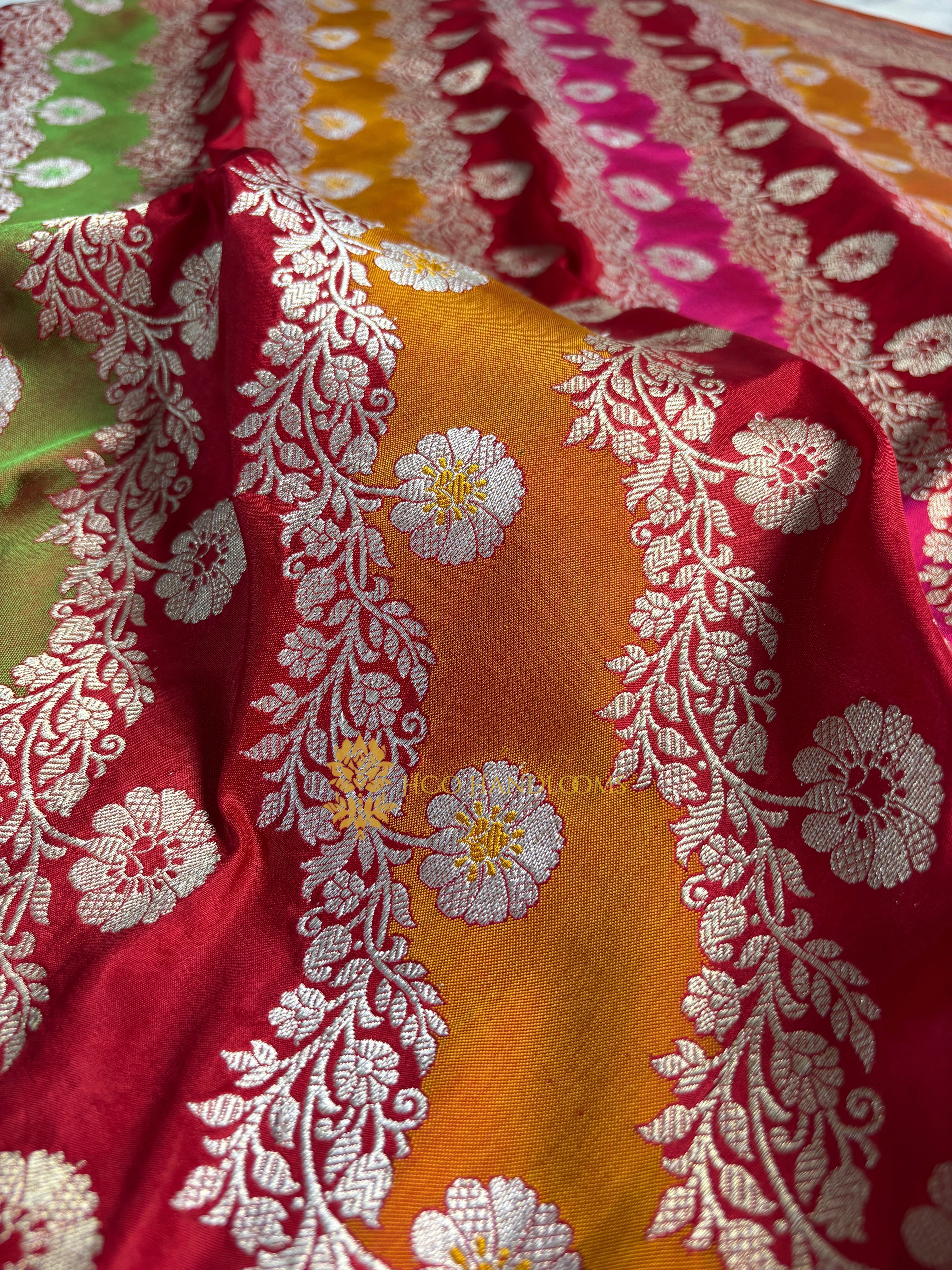 Pure Katan Silk Handloom Kadhua Meenakari Rangkat Banarasi Saree
