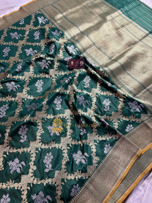Pure Katan Silk Handloom Banarasi saree - All Over Kadhua Jangla