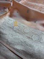 Peach Pure Mango Katan Silk Handloom Banarasi Saree - All Over Kadhua Motifs