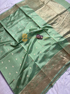 Light Green Pure Mango Katan Silk Handloom Banarasi Saree - All Over Kadhua Motifs