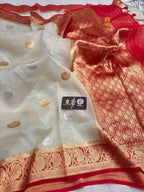 Pure Kora Silk Handloom Banarasi Saree - All Over Kadhua Chaand Tara Motifs