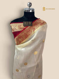 Pure Kora Silk Handloom Banarasi Saree - All Over Kadhua Chaand Tara Motifs