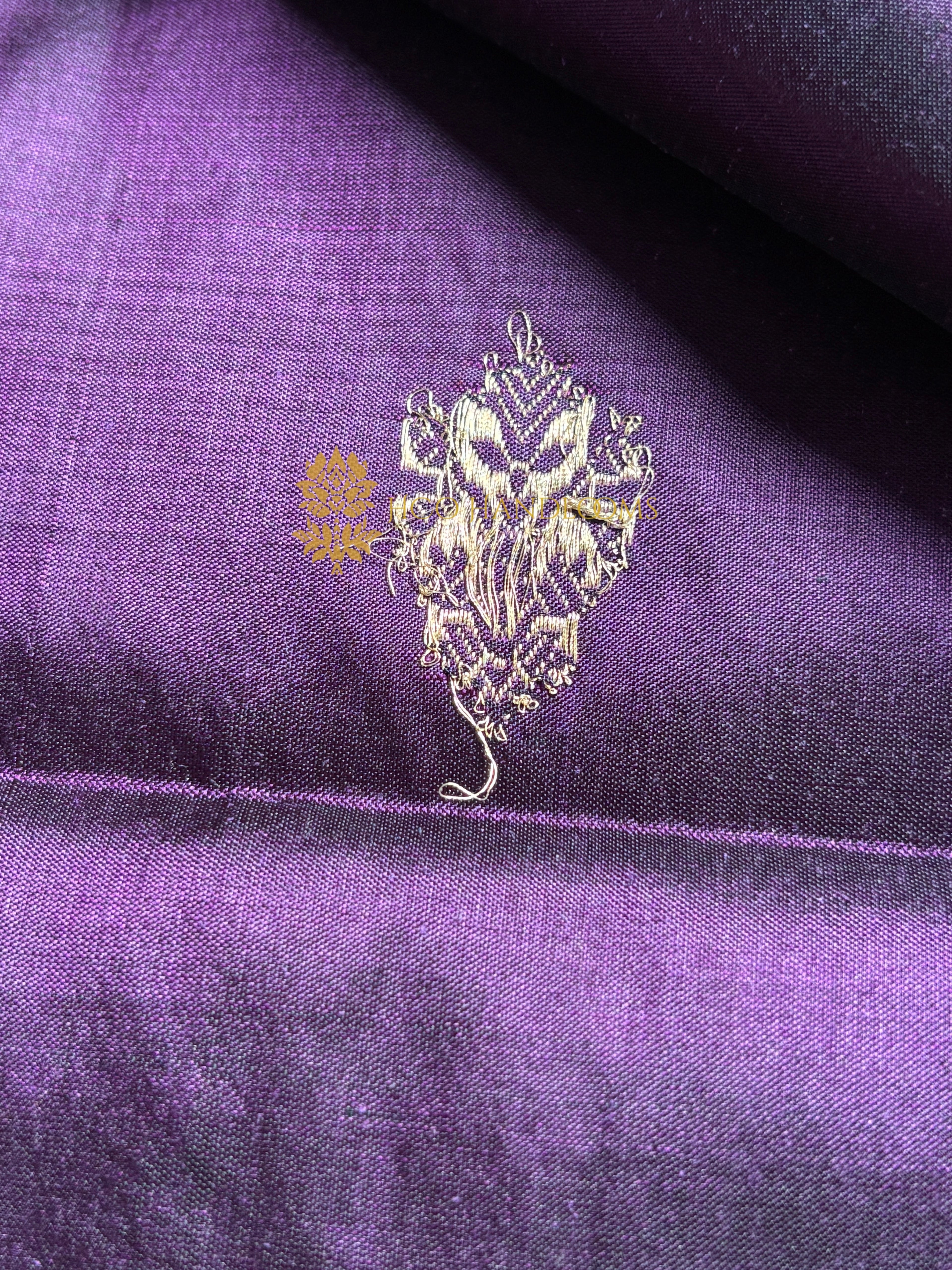 Purple Pure Katan Silk Handloom Banarasi Saree - All Over Kadhua Motifs