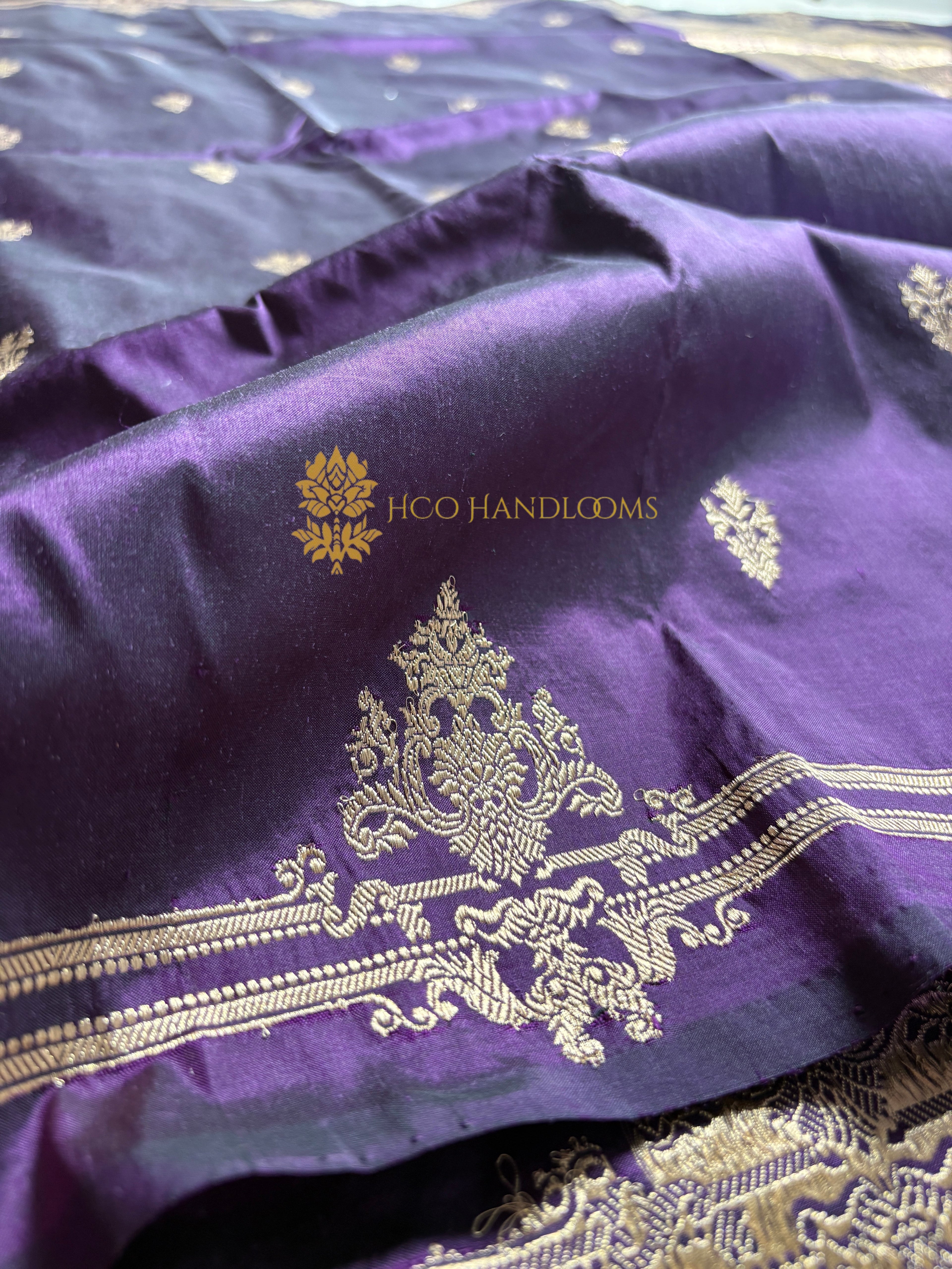 Purple Pure Katan Silk Handloom Banarasi Saree - All Over Kadhua Motifs