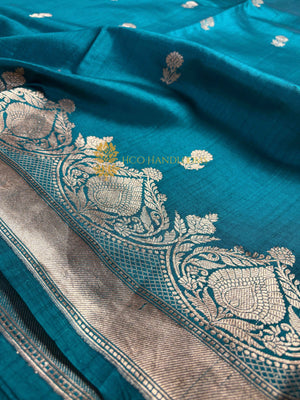 Teal Green Pure Mango Katan Silk Handloom Banarasi Saree - All Over Floral Motifs