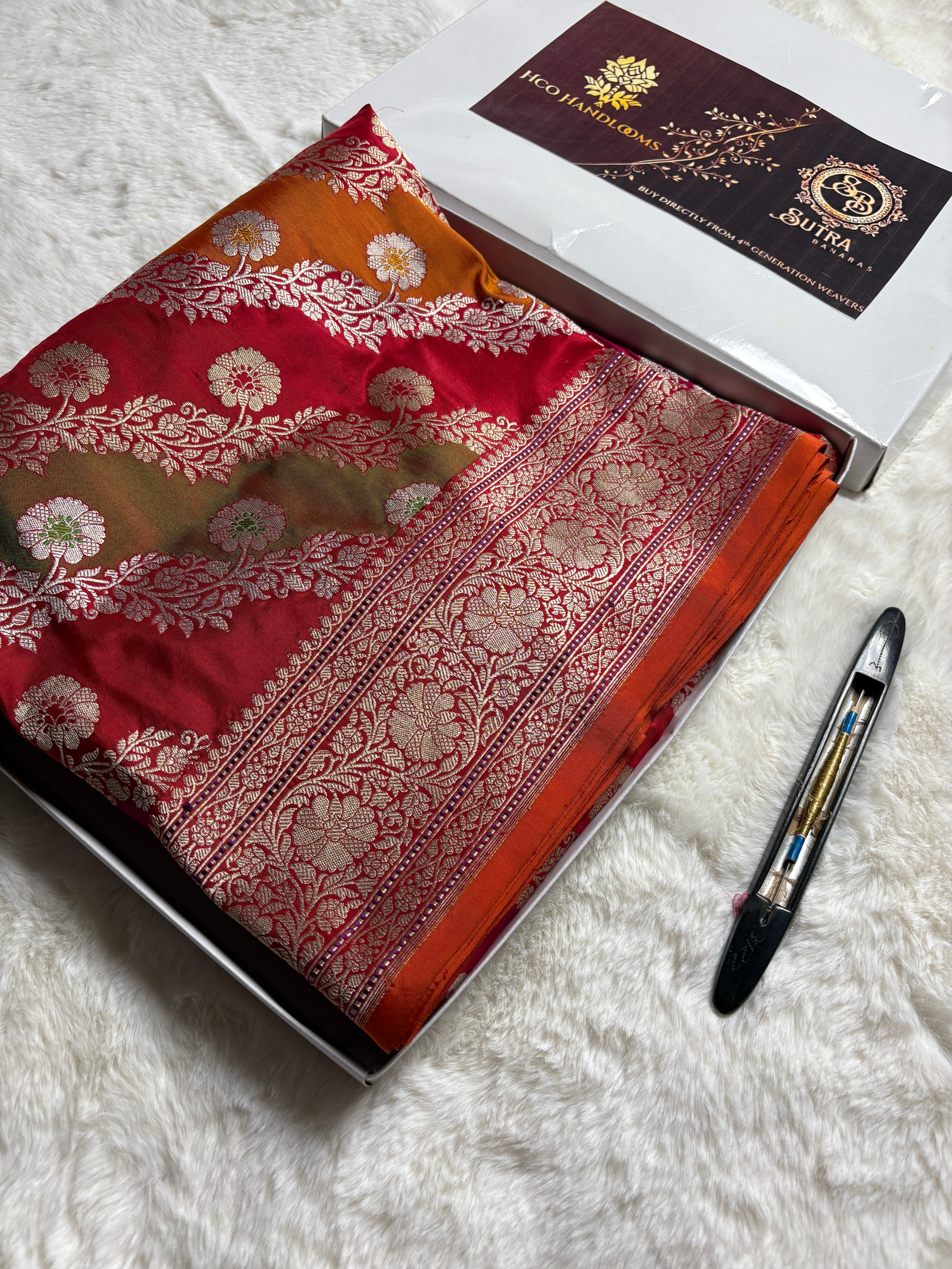 Pure Katan Silk Handloom Kadhua Meenakari Rangkat Banarasi Saree