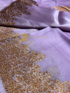 Mauve Pure Kora Silk Handloom Banarasi Saree - All Over Kadhua Motifs